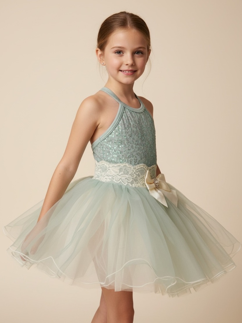 Weissman Girls XSC Sage Green Sequin Tulle Lyrical Dance Costume